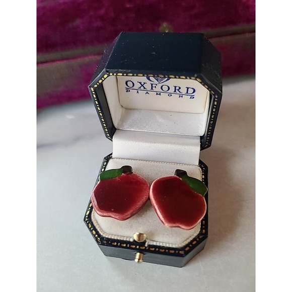 Vintage Ceramic Apple Stud Earrings - Picture 4 of 10